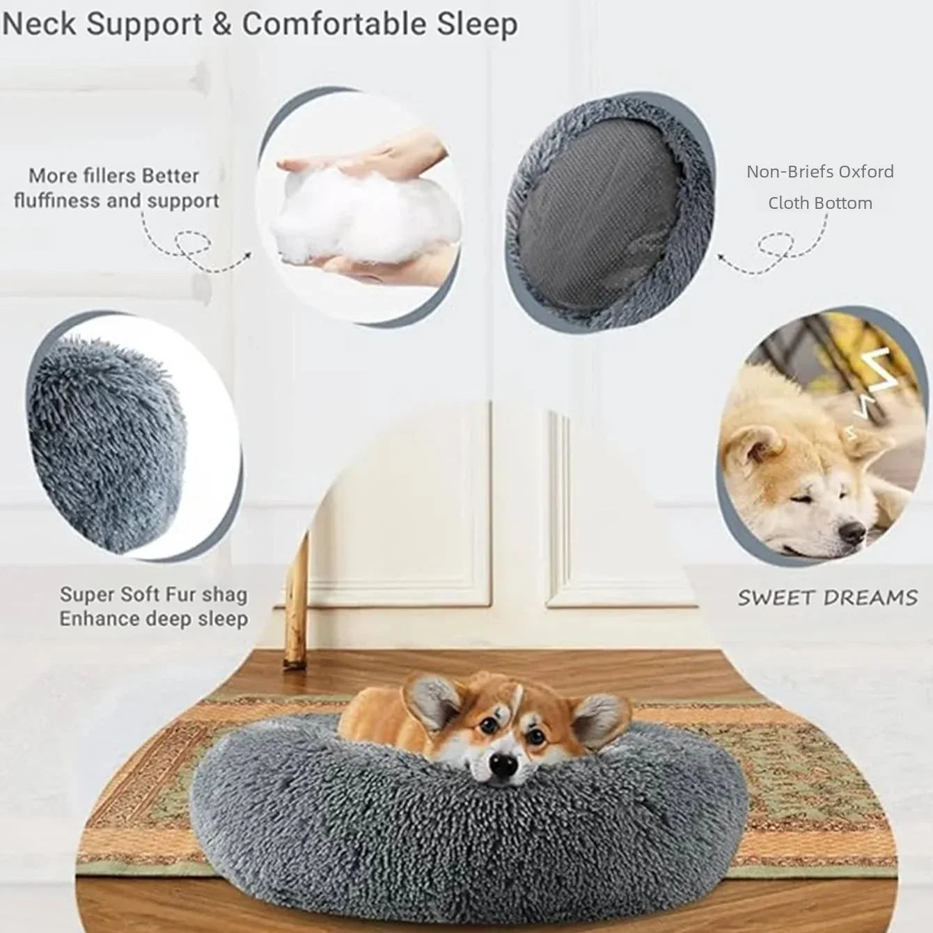 Fluffy Round Calming Pet Bed